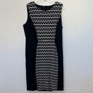 Black Label by Evan Picone Sheath Dress Size 16 Black White  Full Zip Crochet